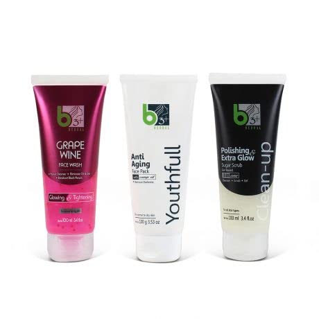 Skin Tightening Treatment Combo (Grape Wine Facewash of 100 ml + Anti- Aging Youthful Face Pack With Orange Oil of 100 g + Suger Scrub Clean Up Polishing & Extra Glow) Bestselling Products