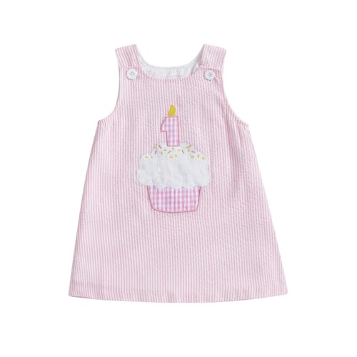 GOOCHEER Baby Girl First Birthday Outfit 1 Cake Embroidery 1st Birthday Dress Smash Cake Dresses (1st-Pink 12-18 Months)