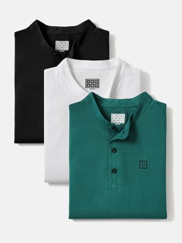 Image of Urbano Fashion Men's Multicolor Solid Mandarin Collar Slim Fit Cotton T-Shirt Pack of 3
