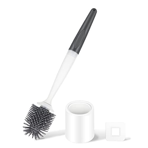 Brosse Toilettes WC avec Distributeur de Savon Brosse WC Silicone Brosses WC et Supports Brosse WC Suspendu pour Le Nettoyage de la Salle de Bain, Blanc Cover