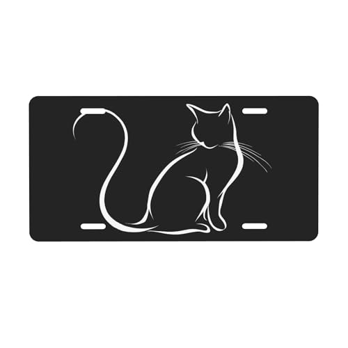 License Plate Black Striped Cat Front License Plate with 4 Holes Rust-Free Fade Resistant Aluminum Metal Decorative Car Plates Novelty Decor Vanity Tag for Trucks SUVs 612 Inch B-12