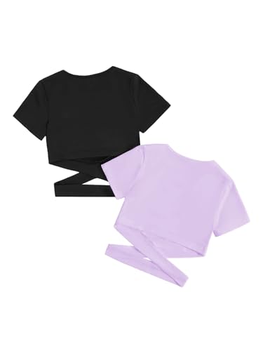 Image of Milumia Girl's 2 Piece Cut Out Crisscross Crop Tops Short Sleeve Tee Shirts