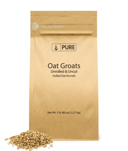 PURE Oat Groats (5 lbs) Whole, Uncut & Hulless, High-in-Protein Oat Kernels (Â¼ Cup Serving)