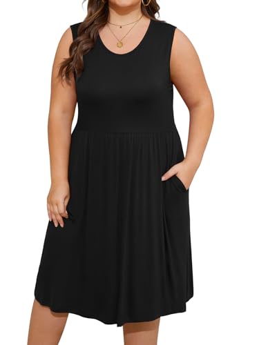 DB MOON Womens 2025 Plus Size Tank Dresses Sleeveless Knee Length Sundress with Pockets4