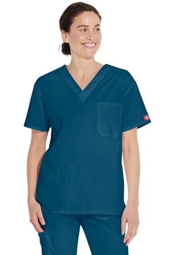 Image of Dickies EDS Signature Scrubs for Women and Scrubs for Men, Unisex One Pocket V-Neck Top in Soft Brushed Poplin 83706