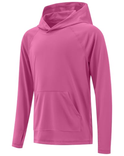 Image of Boys Rash Guard Long Sleeve Hoodie Swim Shirt with Pocket Youth Kids UPF 50+ Sun Protection Fishing Shirts Thumb Hole
