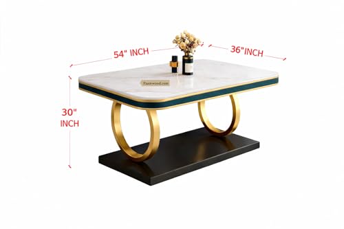 Image of Ring Dining Table Set 4 Seater Marble Finish Dining Table Set with Gold Metal Base & Cushioned Chairs - 2yr Warranty - Modern Dining Table for Home & Kitchen (54 x 36 x 30 Inch) (Sea Blue)