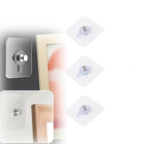Image of Drill Free Adhesive Hooks,Picture Hangers Without Nails,Adhesive Wall Mount Screw Hooks for Hanging,Nail Free Wall Hangers for Kitchen,Bathroom (Transparent / 3PCS, 2.36 * 2.36 inch)
