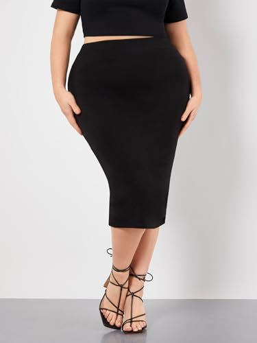 Women's Plus Size High Waisted Bodycon Skirt Basic Pencil Midi Skirts3