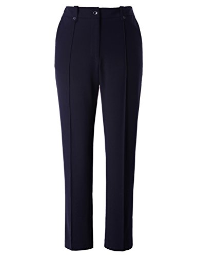 Chicwe Women's Plus Size Stretch Straight Leg Solid Pants with Double Tabs Waistband - Casual and Work Pants Trousers Navy 18