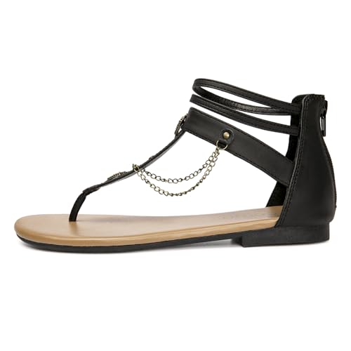 Colgo Thong Flat Sandals with Chain, Ankle Strap Zip Closure Flat Sandals, Women's Casual Sandals for Summer Party2