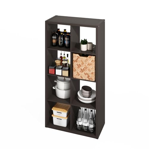Image of Furinno HERMITE 8-Cube Kitchen Island, Extra Thick Coffee Bar, Dark Oak
