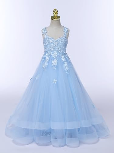 Flower Girl Dresses for Wedding Tulle Lace Appliques Princess Pageant Dress Sleeveless Birthday Party Ball Gown2
