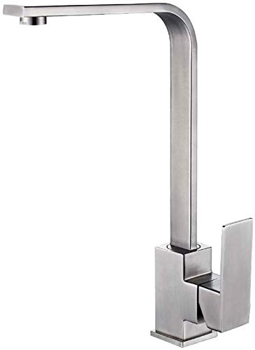 Professionelle Küchenarmatur aus Edelstahl 304, matt gebürstet, 360 & deg; Schwenkhahn, Einhebel-Mischbatterie, hoher Vierkantauslauf für