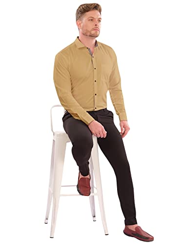 Image of LookMark Men's Cotton Blend Stitched Solid Full Sleeve Regular Fit Shirt