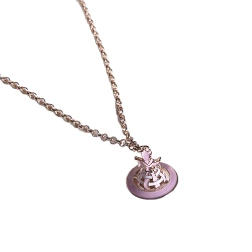 HXLIANG Vintage ORB Design Saturn Necklace - 3D Pink Gold-Plated Cubic Pendant, Elegant Sweet Chic Jewelry for Women, Gift for Birthday Party Valentine's Day