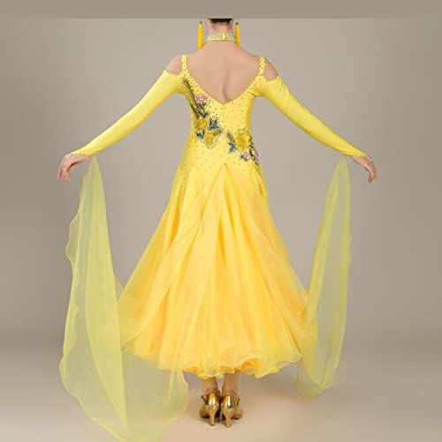 Vestidos De Dança De Alta Elasticidade Desempenho Feminino Manga Longa Traje De Dança De Valsa Moder
