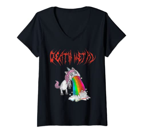 Femme Festival De Métal Metalhead Licorne Death Metal Metalcore T-Shirt avec Col en V