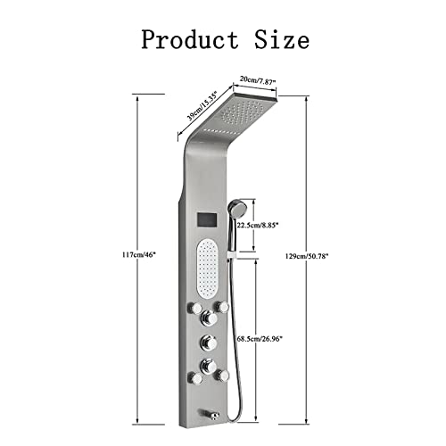 Tangan Led Shower Panel Tower System Wall Mount, Multifunction Stainless Steel Rain Massage Full Body Shower System With 3 Led Handle, Brushed Nickel #TOP2