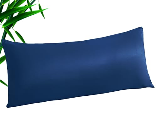 Image of Body Cooling Pillow Cases Cover, Bamboo Rayon Pillowcases with Zipper Closure, Cool & Breathable Pillow Case for Hot Sleepers and Night Sweats, 20x54 inches, Deep Blue