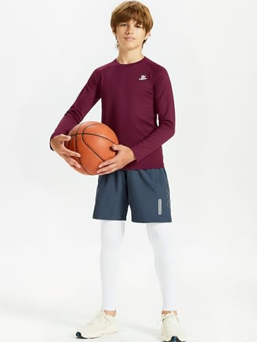 Image of DEVOROPA Youth Boys Compression Shirt Long /Short Sleeve Football Baseball Undershirt Quick Dry Kids Sports Baselayer Crewneck