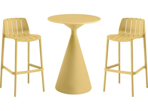 Table et chaises Hautes de bistrot empilables Vaena - 2 Places - Jaune