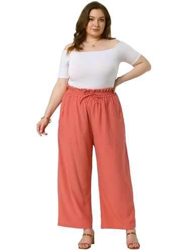 Agnes Orinda Plus Size Women's Casual Pants High Waisted Self-Tie Belted Lounge Pants Straight Long Trousers with Pockets3