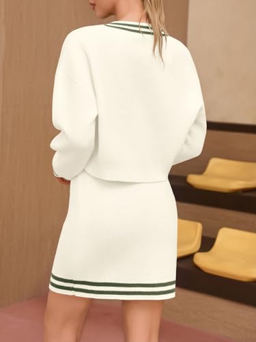 Fisoew Womens 2 Piece Outfits Casual Long Sleeve V Neck Knit Cropped Sweater Mini Skirt Sets Fall Loungewear4