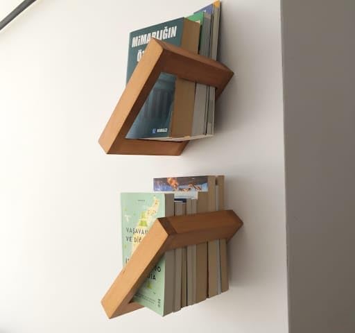 Solid Wood Geometric Book Rack (25cm x 22cm) - Modern Floating Diamond Wall Shelf & Minimalist Book Organizer for Home and Office Decor-image-24