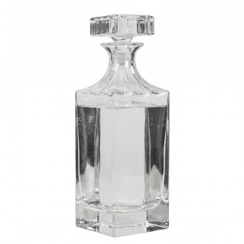 900ml Glass Decanter Gin Vodka Tequila Spirits Decanter Carafe with Weighted Stopper Lead Free Glass Jug Wedding Anniversary Glassware Gift (Flat Stopper)