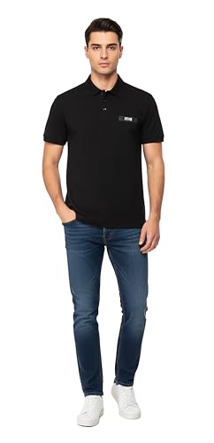 Versace Jeans Couture Black Mens Piqué Polo Shirt with Patch Detail