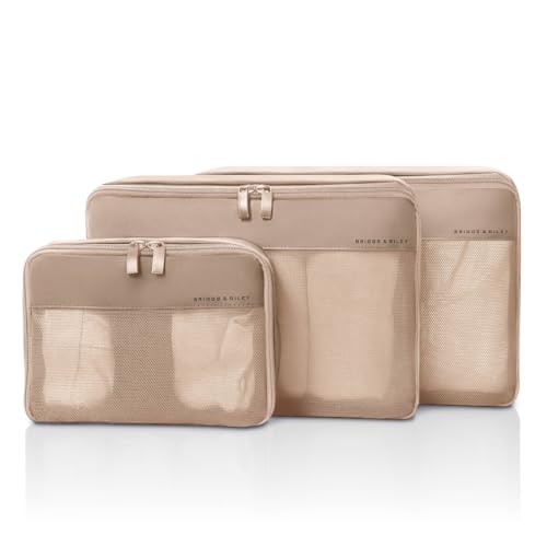 Briggs & Riley Carry On Compression Packing Cube Set - Bag Organizer for Suitcase & Luggage, For Women & Men, Pack Accessories for Vacation - Travel Must Haves, 3-Piece, Tan