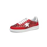 OFG Women's Star Sneaker Lace Up Low Top Comfortable Cushioned Sparkle Walking Shoes Casual Lightweight Breathable Glitter Tennis Shoes（Red Glitter,9）