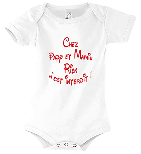 Boutique Kko - Body Para Bebé Humorítico De Mamie Y Papy Nen No Está Prohibido - 100% Algodón - Body Clásico Impreso En Francia, Blanco, Large