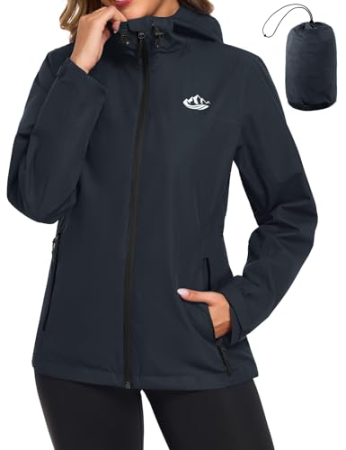 CMTOP Impermeable Femme Veste de Pluie Femme Légère Pliable, Coupe-Vent Veste Imperméable à Capuche Respirante Parka Imperméable avec Poches pour...