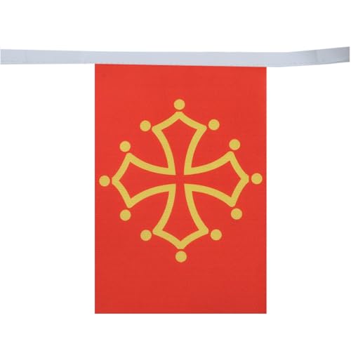 Image of AZ FLAG Midi-Pyrenees - Occitania 6 meters BUNTING Flag 20 flags 9'' x 6'' - French region of Midi-Pyrenees - Occitanie STRING flags 15 x 21 cm