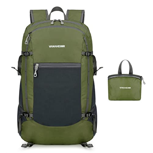 XAGMODSHN Mochila de senderismo ultraligera y plegable, resistente al agua, para viajes al aire libre, camping, escalada, verde oscuro, Talla única