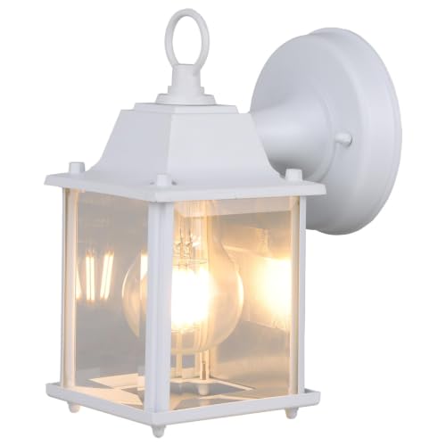 MULANDI Outdoor Light Fixture Classic Die-Cast Aluminum & Tempered Glass Porch Light for House E26 Base (60W Max) Waterproof Wall Lantern for Front Door Garage Garden ETL Qualified White 1 Pack