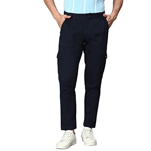 Image of Hubberholme Men's Regular Fit Cotton Trousers with Patch Pockets, Ankle Length Button Closure Cargo Chinos