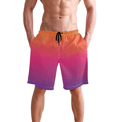 Watercolor Pink Orange Men's Beach Shorts Swim Trunks Quick Dry Swim Board shorts With Pockets L2