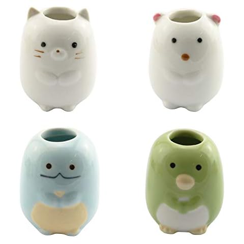 Tegg Mini Toothbrush Holder 4PCS Cute Animal Ceramic Mini Tooth Brush Holder Stand Bathroom Multipurpose Storage Organizer Cotton Swabs Holder Cover