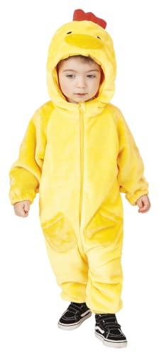 Rubies Disfraz Pollito con sonido para niños y niñas, Jumpsuit con capucha, cola y caja de sonido, Trajes disfraces animales infantiles para Carnaval, cosplay y Fiestas
