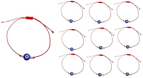 MYSTIC JEWELS - Lot de 10 bracelets de protection avec œil turc bleu marine, cordon rouge...