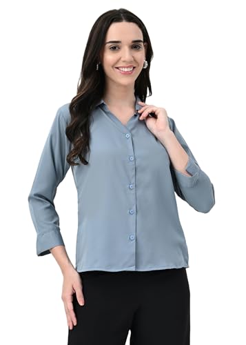 Image of FUNDAY FASHION Women's Crepe Casual Regular Fit Solid V Collered Shirt (Pack of 2)