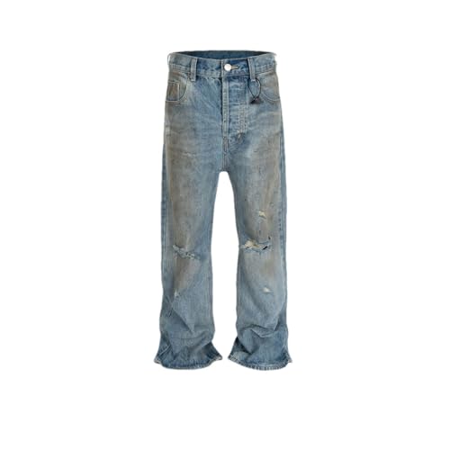 Men Jeans Slim Fit Mud Dyed Distressed Washed Denim Jeans