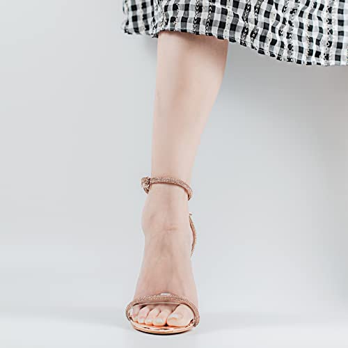 Image of richealnini Rhinestone Stiletto Heels Sandals for Women Crystal Straps Buckle Up Party Dress