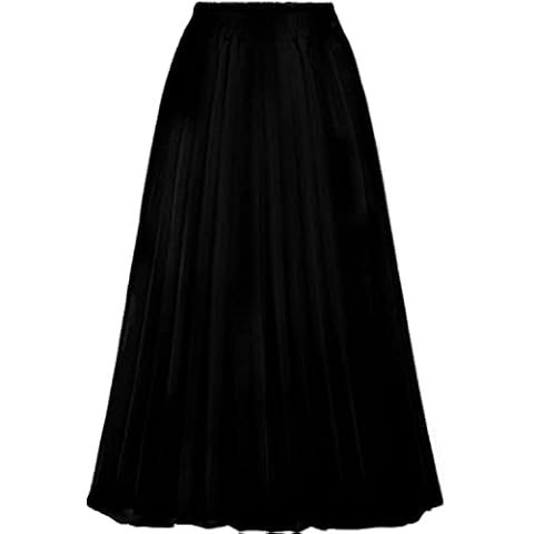 comefohome Black Skirt for Women UK Pleated Long Maxi Elasticated Summer A Line Boho Ladies Skirts XL Cover
