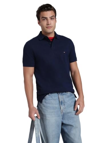 Image of Tommy Hilfiger Solid Regular fit Cotton Polo t-Shirt