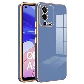 Image of Apurb Store for Oppo A55 4G Plating Square Gold Frame Phone Case Luxury Soft Silicone Back Cover (for Oppo A55 4G, Blue)