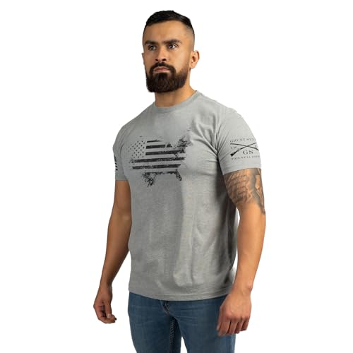 Grunt Style American Acid - USA Flag Graphic Tee Patriotic Shirt - Mens Short Sleeve T-Shirt (Heather Grey X-Large)